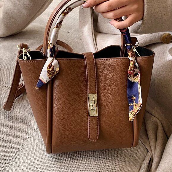 Brown Elegant Women's Bow Decor Old Money Mini Handle Bag - Picture 1 of 7